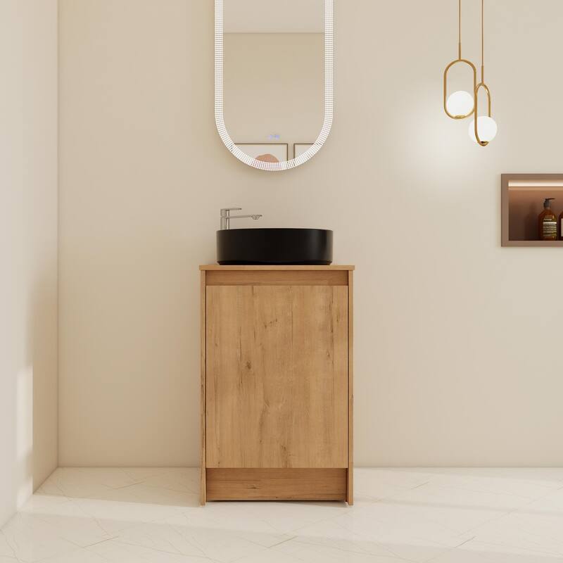 BNK 20'' Single Bathroom Vanity With Sink, Freestanding Bathroom Vanity with Soft Close Doors and Shelf - 19.69''W×18.13''D×35.25''H - Imitative Oak-Black Basin