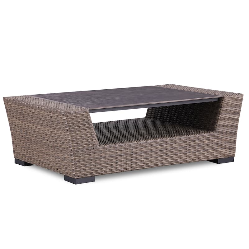 2-Piece Manhattan Rustic Wicker Loveseat and Coffee Table Set