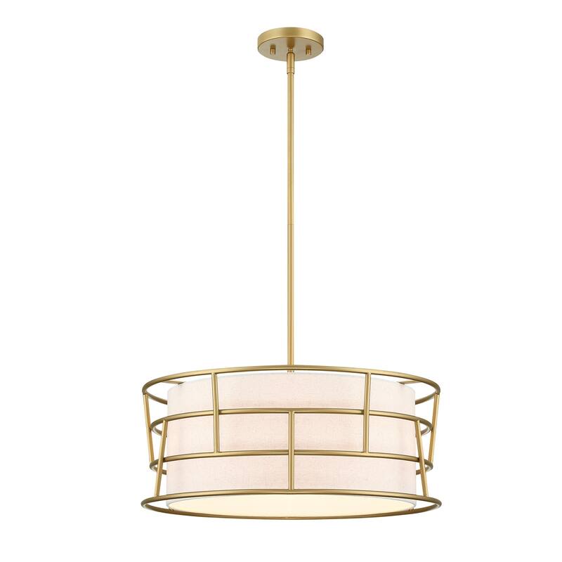 Aria Falls 60 Watt 3-Light Golden Mist Drum Pendant with Fabric Shade and Metal Outer Cage - 9.25