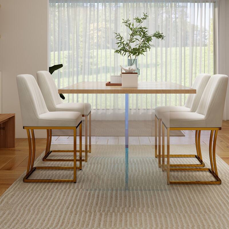 Modern and Luxury Velvet Upholstered Dining Chair with Gold Metal Legs, Set of 2