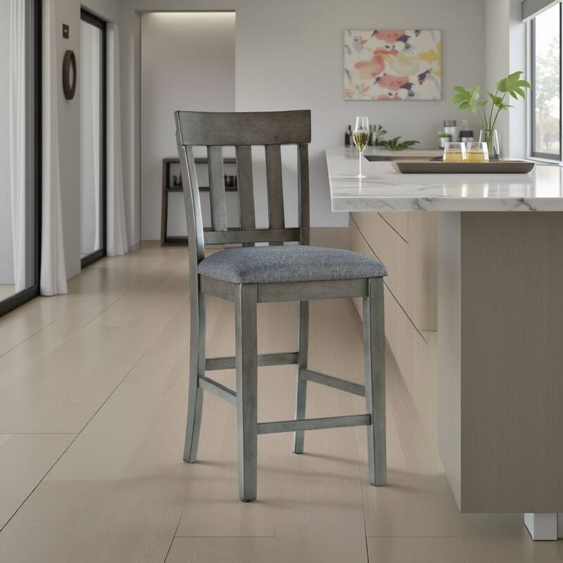 Haly Counter Height Chair Set of 2, Gray Solid Wood Frame and Fabric