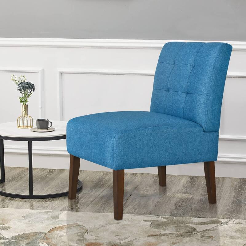 Orange Modern Armless Accent Chair - Tufted Upholstery, Wood Legs, Pin Back, Multi-Scene Fabric Side Chair