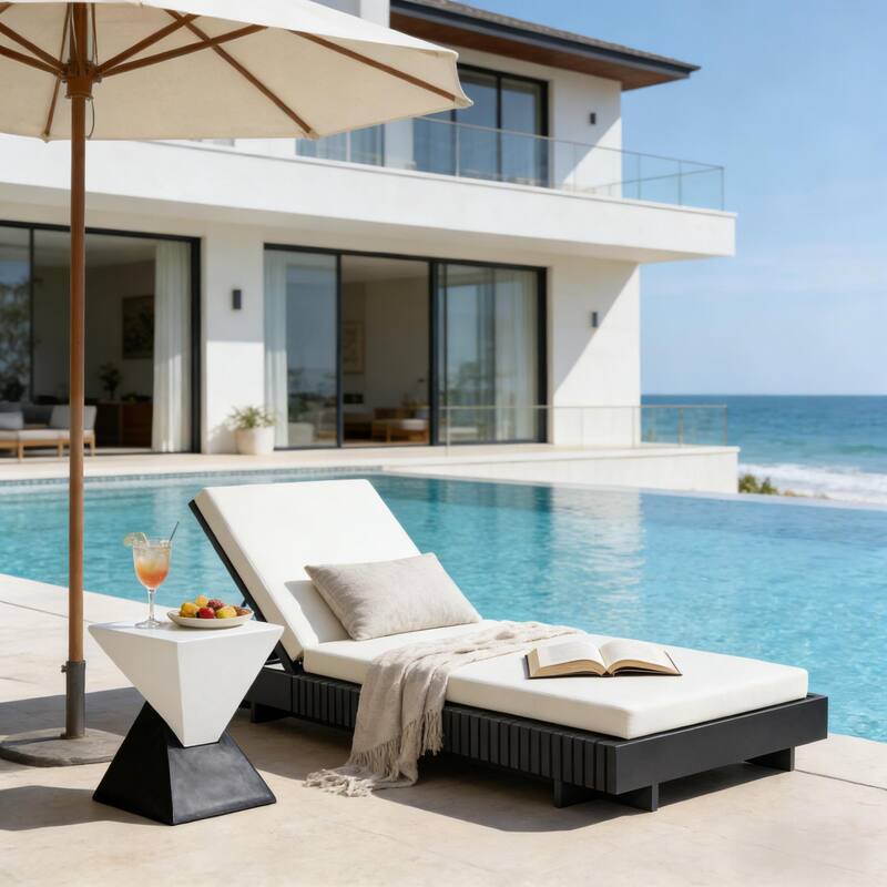 Christopher Knight Home - Gimmie Lounge Chaise Set Acacia Wood with Waterproof Cushion & Adjustable Backrest - Gray Chaise_Cream Cushion+Single