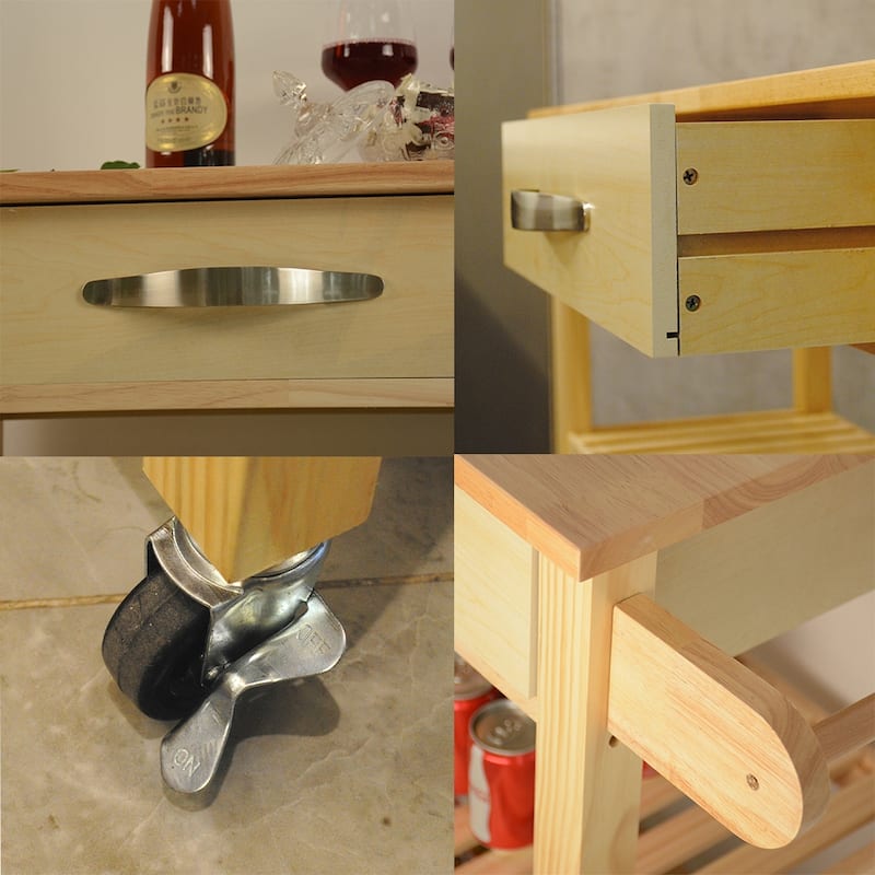 45" Kitchen Island Cart with Wheels, 2 Drawers & Open Storage Shelves - 45 x 17 x 35 inches