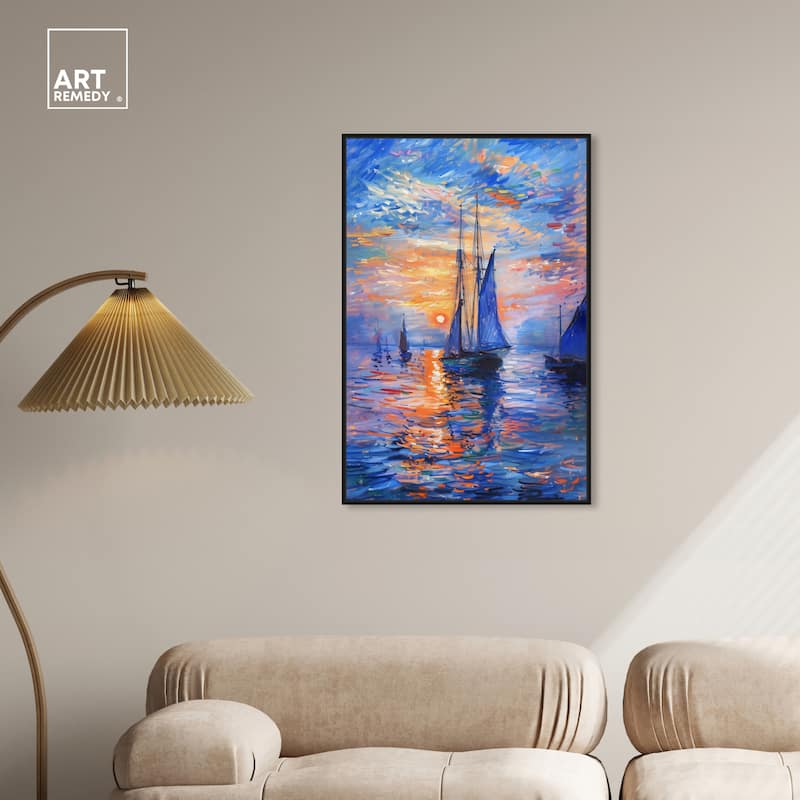 Art Remedy Night Sea Breeze Framed Sailing 1 Piece Canvas Wall Art