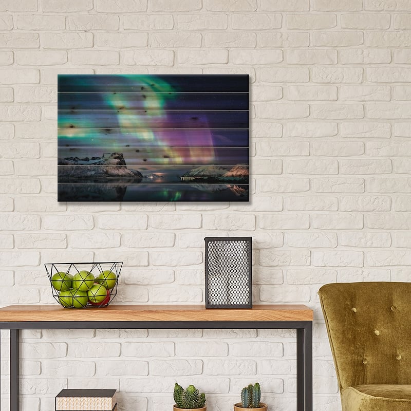 Northern Lights in Bergsbotn, Senja Print On Wood by Steffen Fossbakk - Multi-Color
