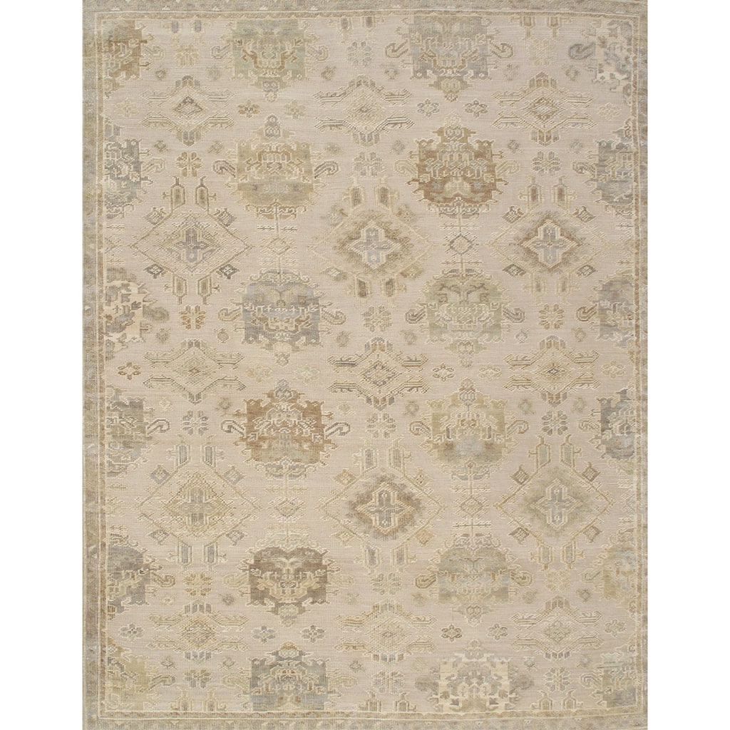 Pasargad Home Oushak Hand-Knotted Beige/Green Wool Area Rug