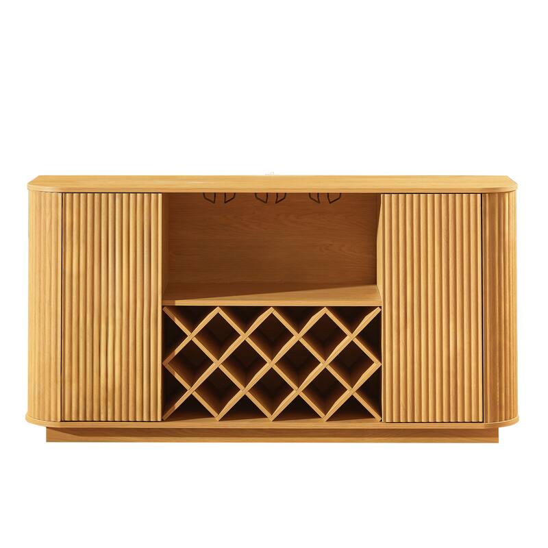 58" Wavy Curve Sideboard with Wine Rack & Glassware Holder, Adjustable Shelves, Multifunctional Storage Cabinet