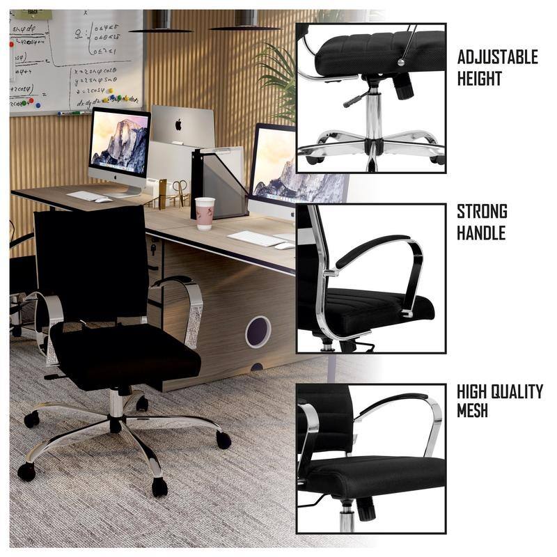 Benmar Ergonomic Mesh Office Chair with Adjustable Height, Tilt, Swivel, Stainless Steel Frame, Lumbar Support & Smooth Casters