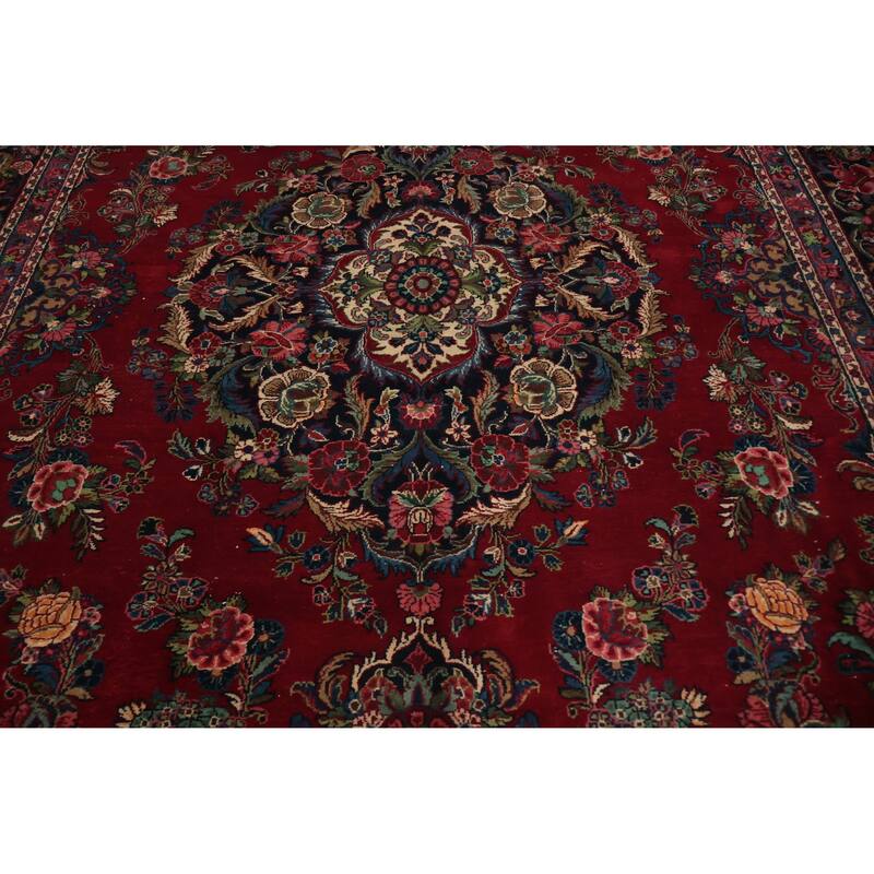 Hand Knotted Oriental 100% Wool Carpet Traditional Floral Red Shahbaft Area Rug - 18' 4'' X 9' 1''