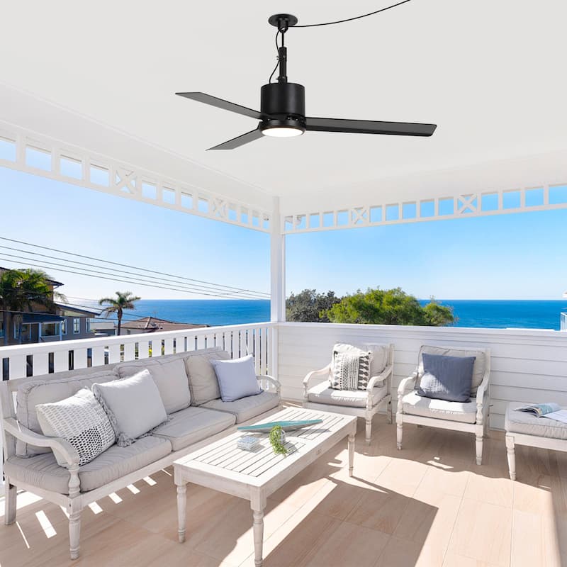 42" Modern Black Waterproof Wet Outdoor Gazebo Ceiling Fan with Light and Hook
