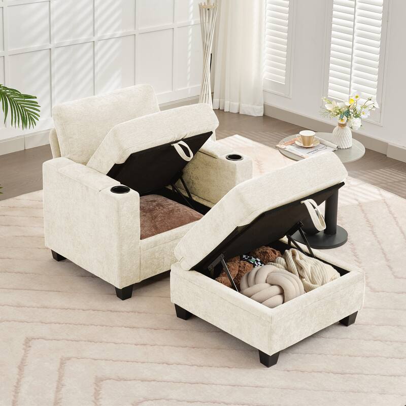 Chenille Sectional Sofa, Hidden Storage & Modular Design