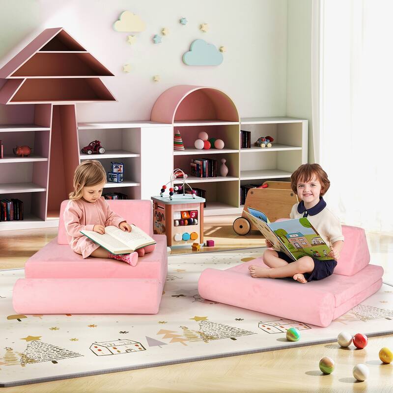 Gymax 8 Pcs Kids Play Couch Convertible Sectional Floor Sofa