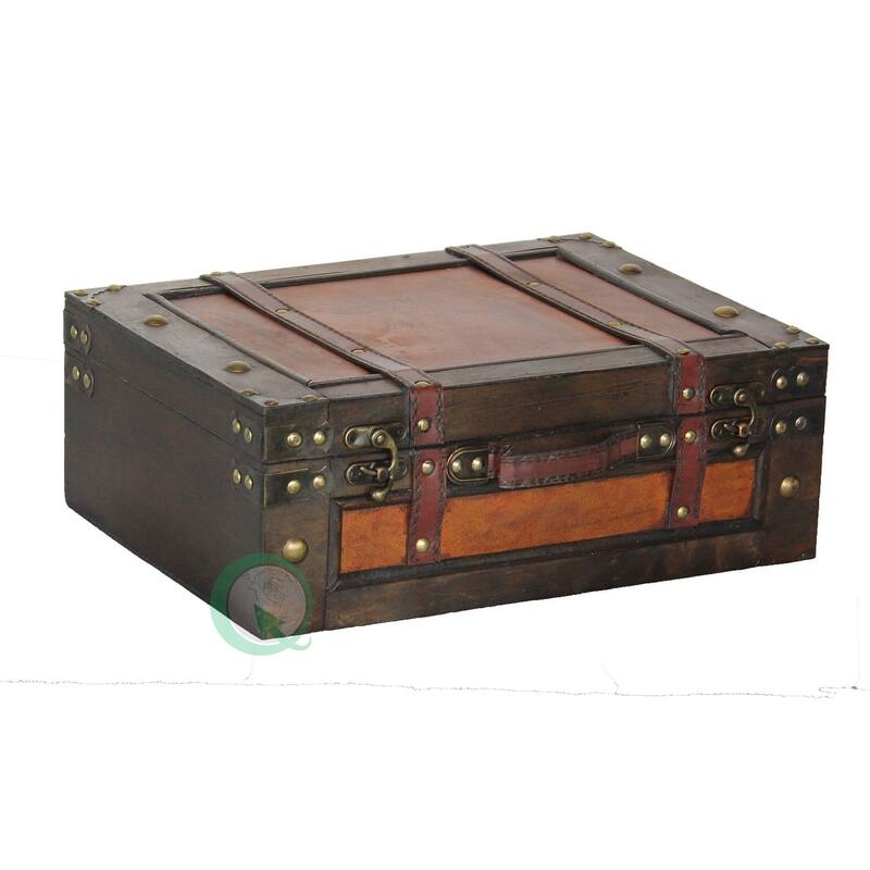 Wooden Vintage Luggage Trunks - Antique Carry on Suitcase Storage Box with Hinged Lids, Old-Fashioned Decorative Box - brown