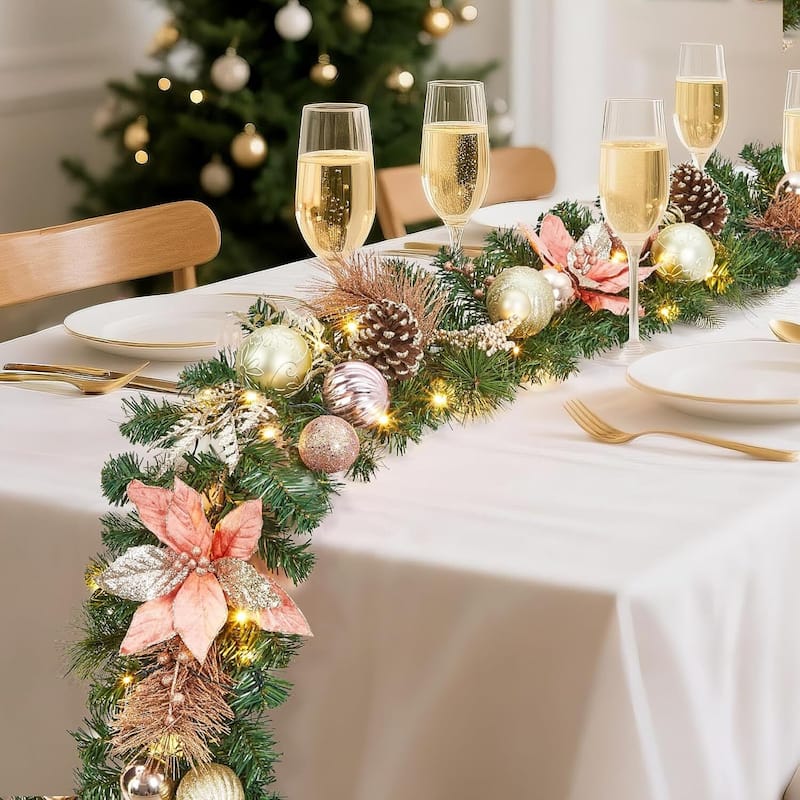 9 ft Pre-Lit Christmas Garland for Mantle Outdoor Fireplace Table Stair Railing Decoration