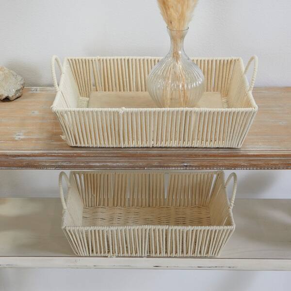 slide 2 of 18, The Novogratz Metal Handmade Storage Basket with Handles (Set of 2) 13.10W x 18.70L x 5.85H - Off White