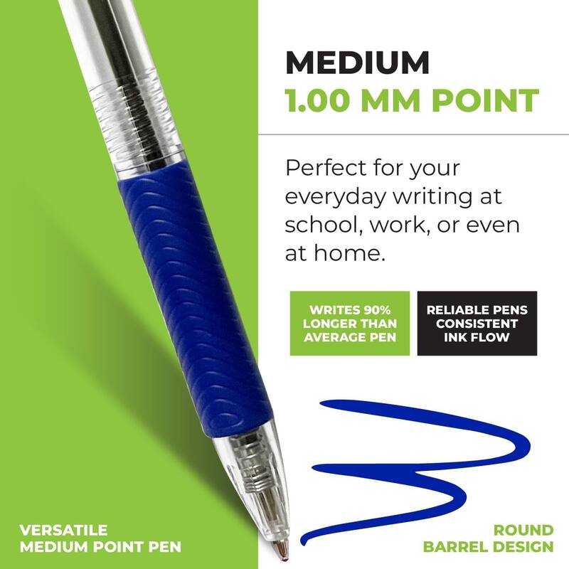 Paper Junkie 200 Pack Blue Retractable Ballpoint Pens, Comfort Grip, Smooth Writing for School and Office