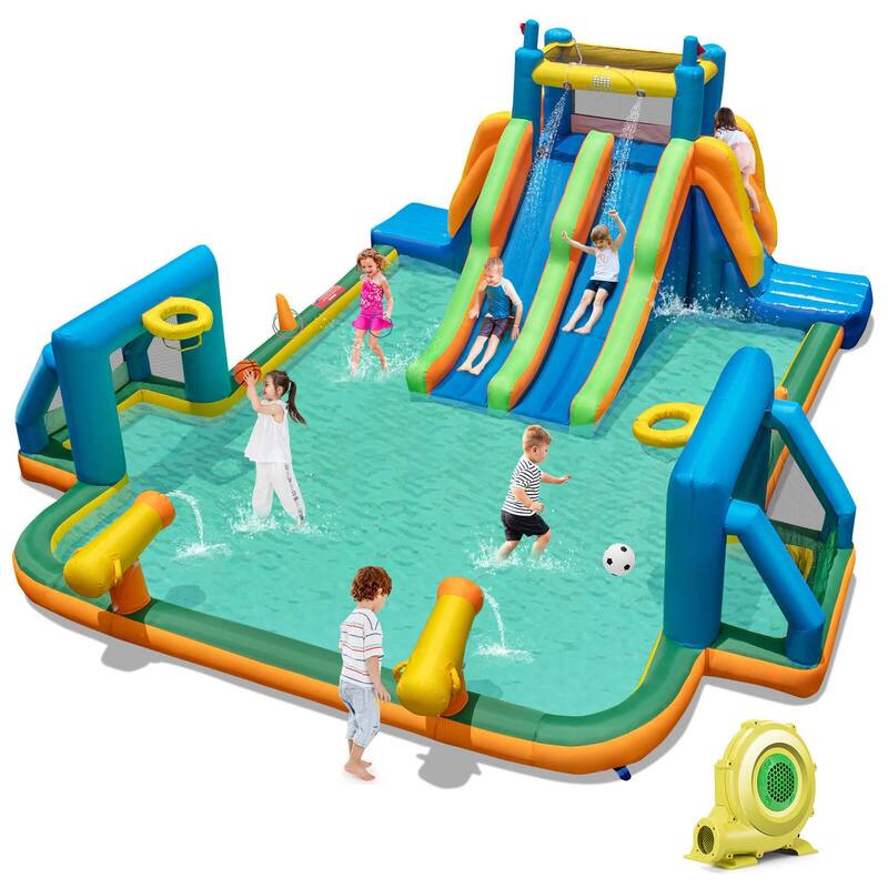 Costway Inflatable Water Slide with 2 Long Slides Pool Climbing Walls - Multicolor - 950 W Blower