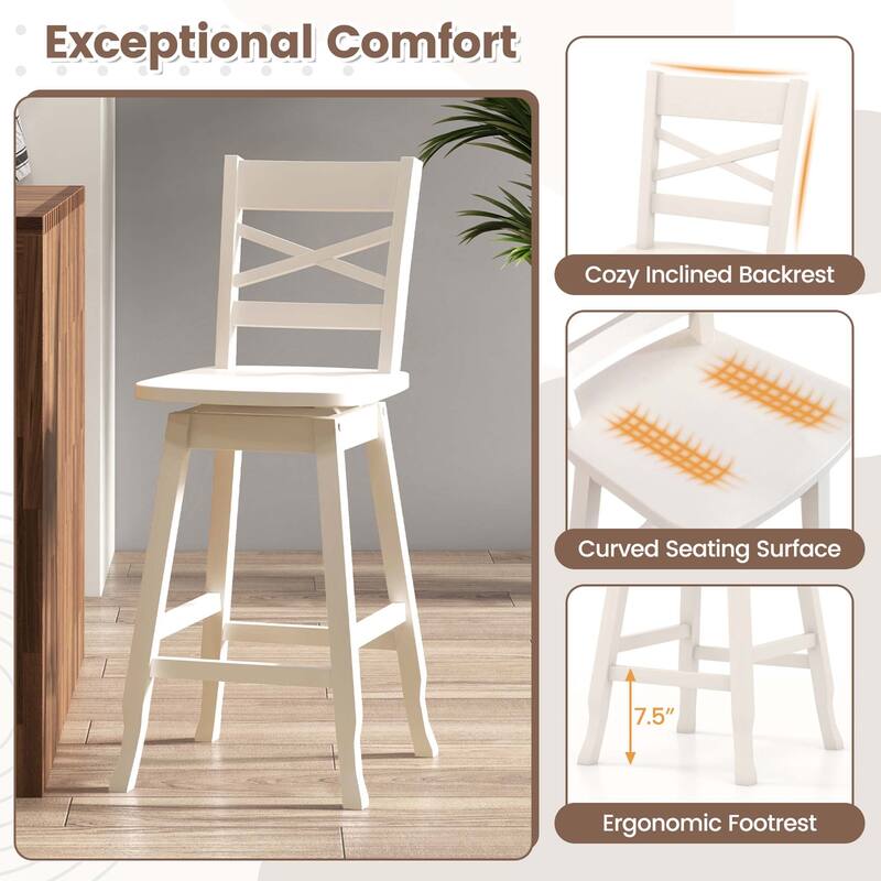 Gymax 4PCS 24'' Counter Height Stool Swivel Bar Stool Rubber Wood w/