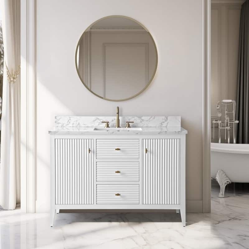 Vanity Art 48" Single Sink Bathroom Vanity Cabinet with Engineered Marble Countertop