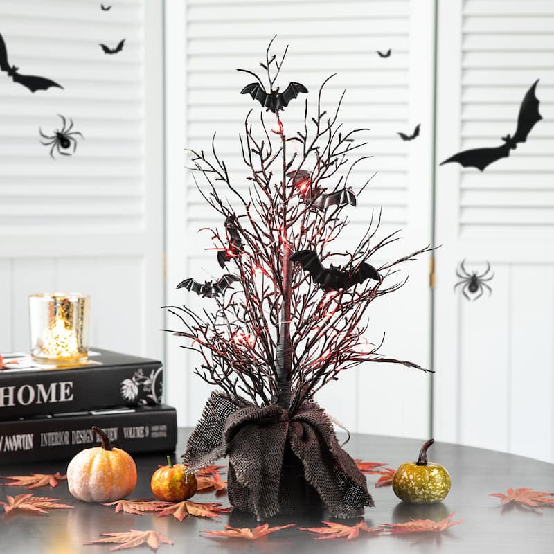 Glitzhome 20"H Halloween Lighted Bats Table Tree Decor - Black