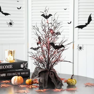 Glitzhome 20"H Halloween Lighted Bats Table Tree Decor - Black