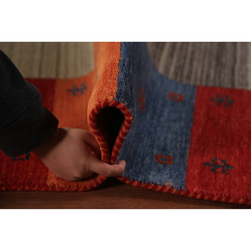 Striped Gabbeh Oriental Area Rug Handmade Wool Carpet - 6'7"x 9'8"