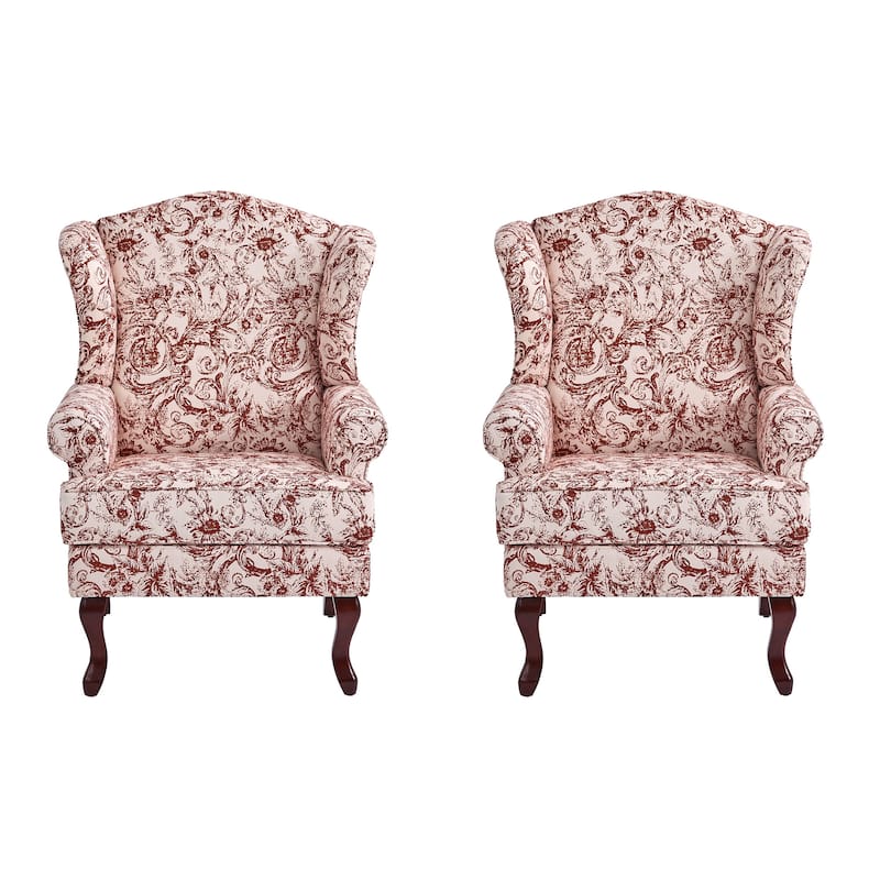 2 Set Traditional Rolled Arm Wing Back Accent Chair