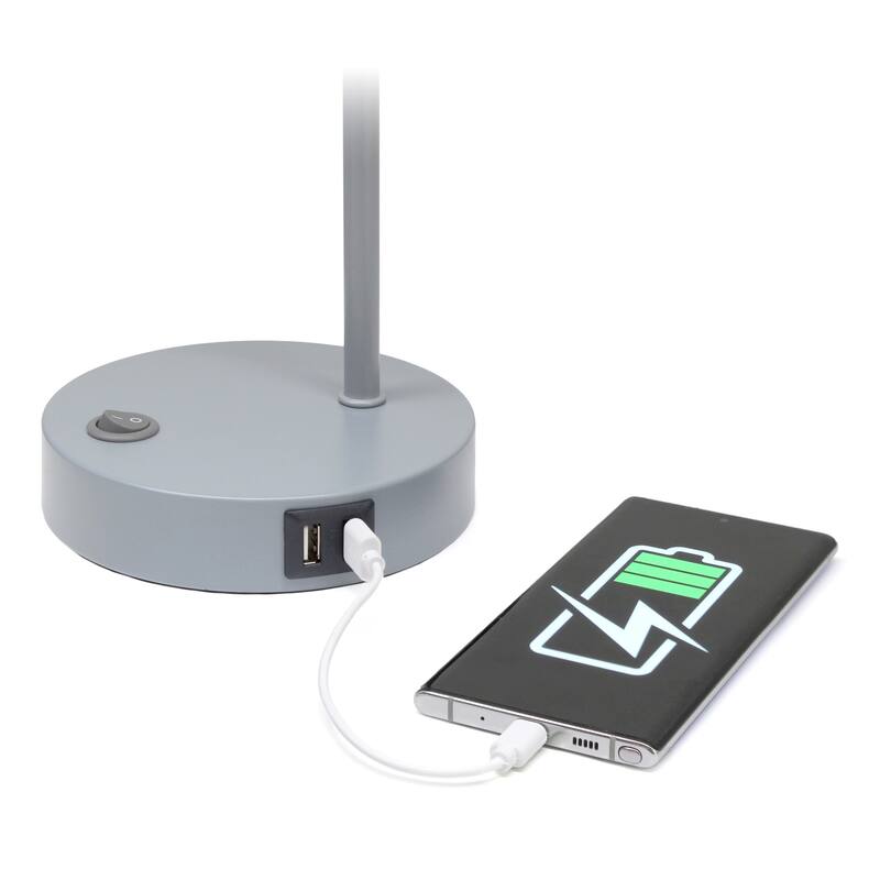 Curved Arm Desk Lamp with Glass Shade - 15.75" - Gray