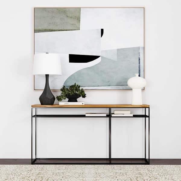 slide 2 of 7, Sutton 63" Iron and Wood Console Table with Storage