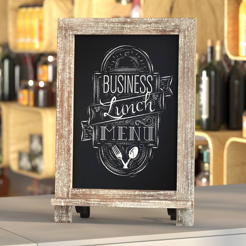 Freestanding Tabletop or Wall Mount Magnetic Chalkboard - 9.5"W x 1.88"D x 14"H - Weathered Brown