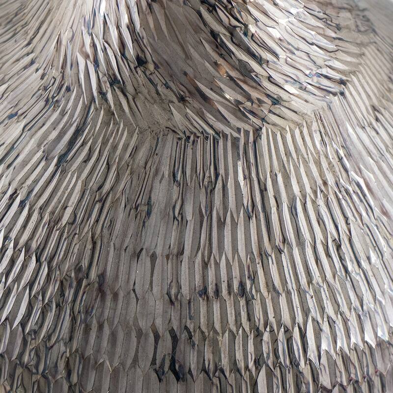 D9x10" Silver Glass Vase with Geometric Textured Pattern Modern Home Decor