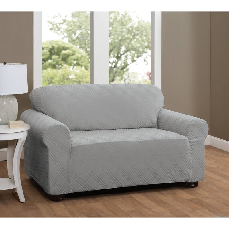 Stretch Sensations Stretch Double Diamond Loveseat Slipcover - Grey