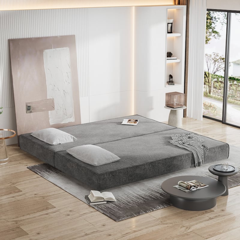 80" Convertible Sofa Bed with 2 Pillows, 2-Seat Folding Floor Couch, Multifunctional Chenille Loveseat Living Room Sleeper Sofa