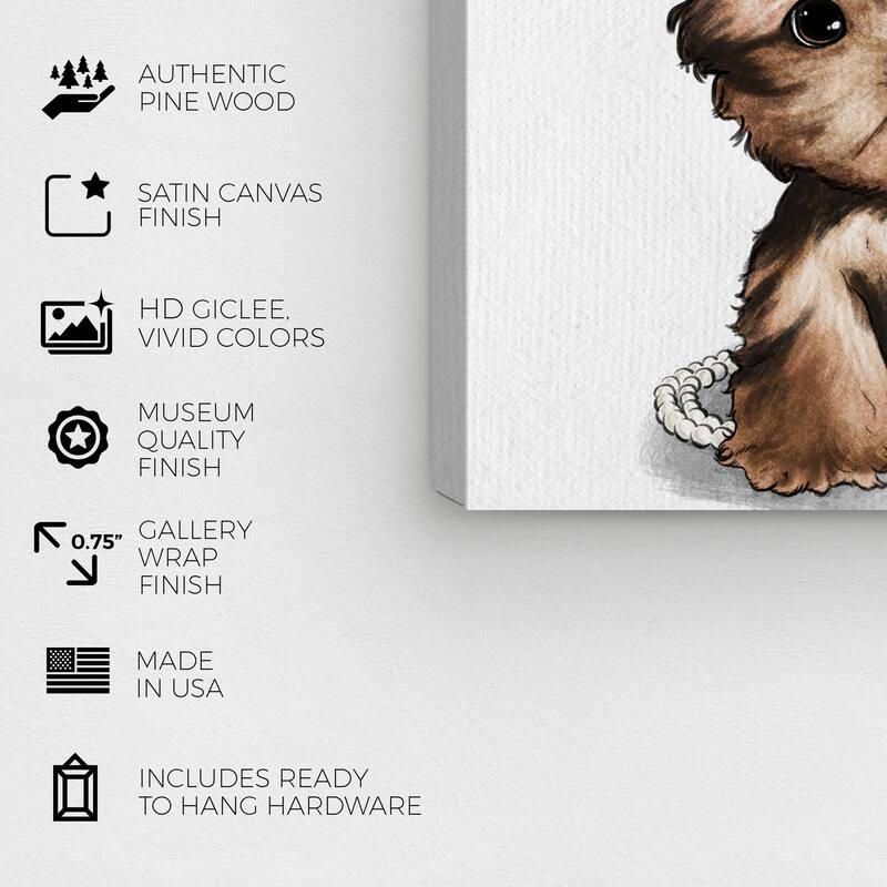 Wynwood Studio 'Fashion Book Yorkie Glam' Animals Wall Art Canvas Print Dogs and Puppies - Brown, Pink