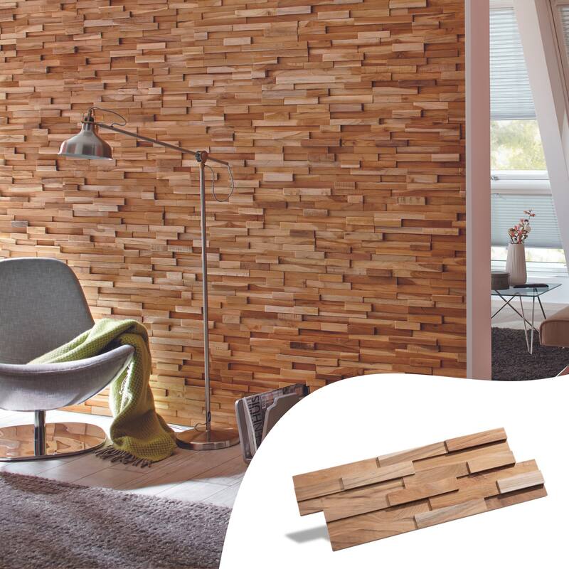 Wall!Supply 0.79 in. x 7.09 in. x 19.49 in UltraWood Teak Firenze Jointless Z-shape Interlocking (10-Pack)
