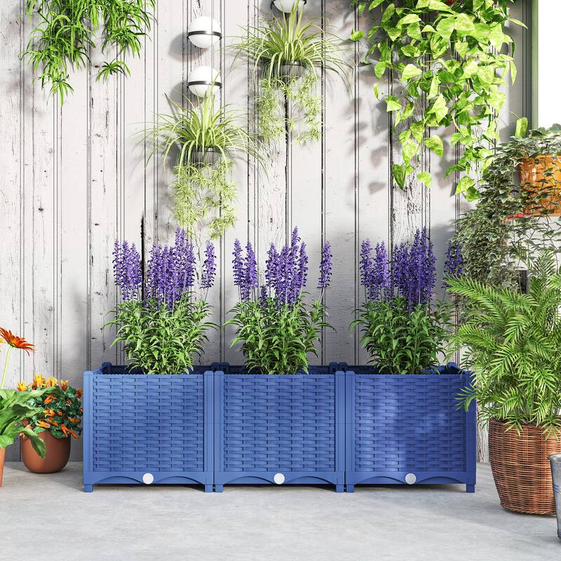 Outsunny 4 x 1 x 1 ft Raised Garden Bed, Indoor Outdoor Plastic Planter Box with Drainage Holes for Vegetables