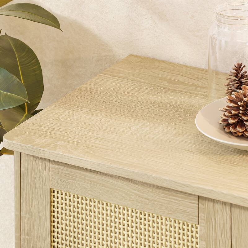Rattan Accent Buffet Sideboard Storage Cabinet with 2 Doors