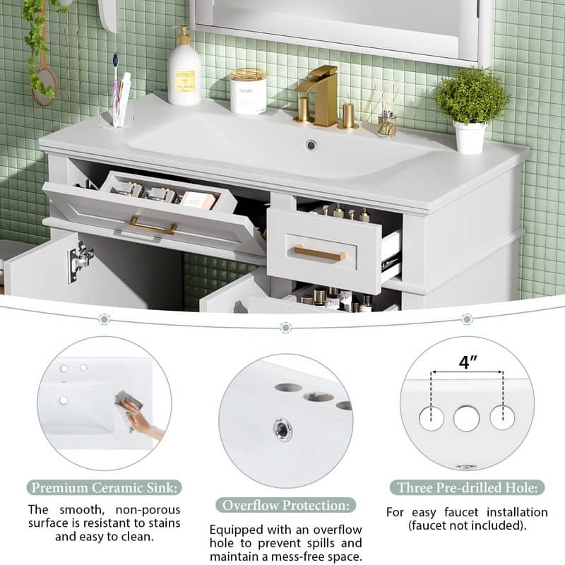 36" Modern Bathroom Vanity with Ceramic Sink, Soft Close Doors, 4 Drawers for Storage