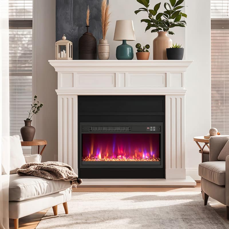 Gymax 23'' Electric Fireplace Insert Recessed 1500W Fireplace Heater