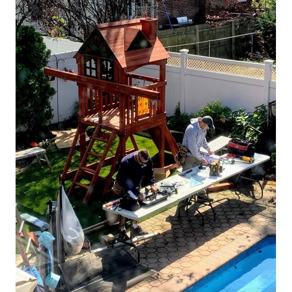 five star ii space saver cedar swing set