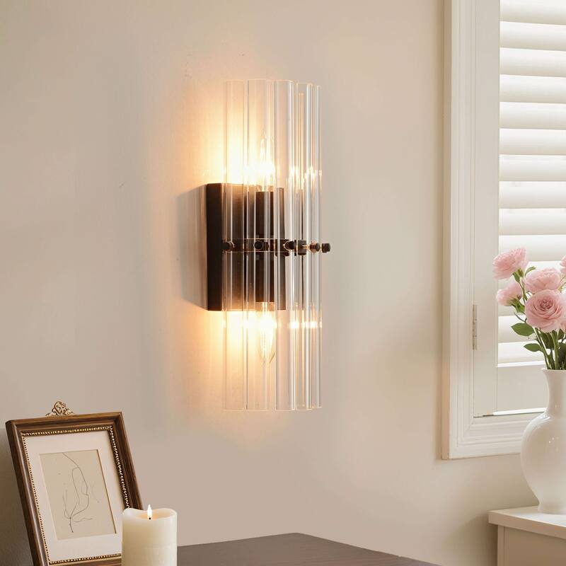 Casandra 2-Light Crystal Glass Bar Wall Sconce - 6 inches W x 15 inches H x 4 inches D