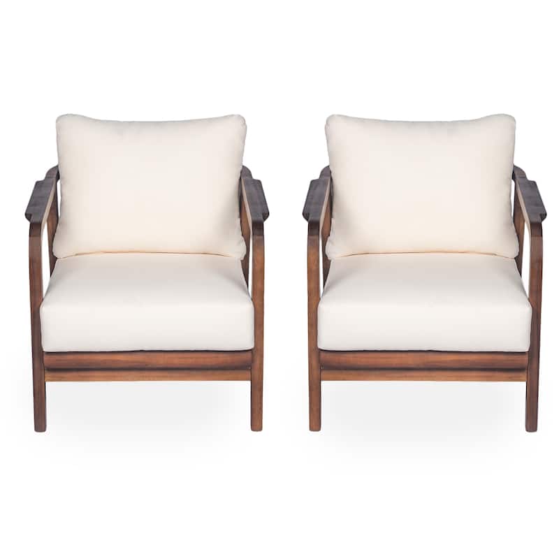 Roomfitters 28" Outdoor Lounge Chair with Solid Wood Frame, Woven Backrest, Cushions, Curved Armrests, Walnut
