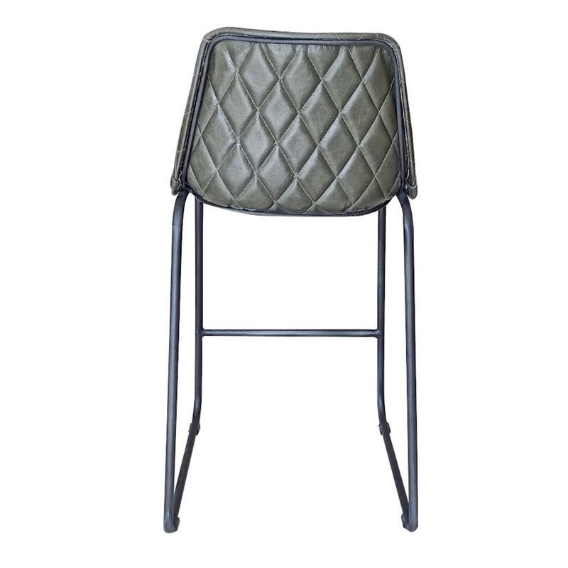 HomeRoots 27" Green and Black Leather and Iron Counter Height Bar Chair