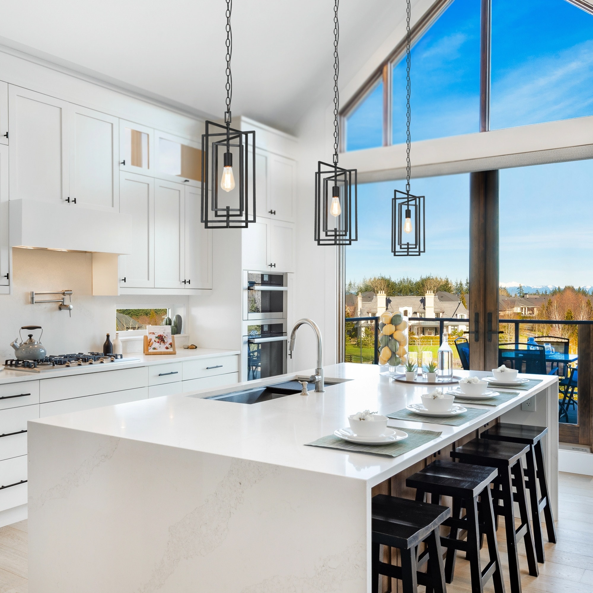 Contemporary 1 Light Black Rectangle Kitchen Island Pendant Lights
