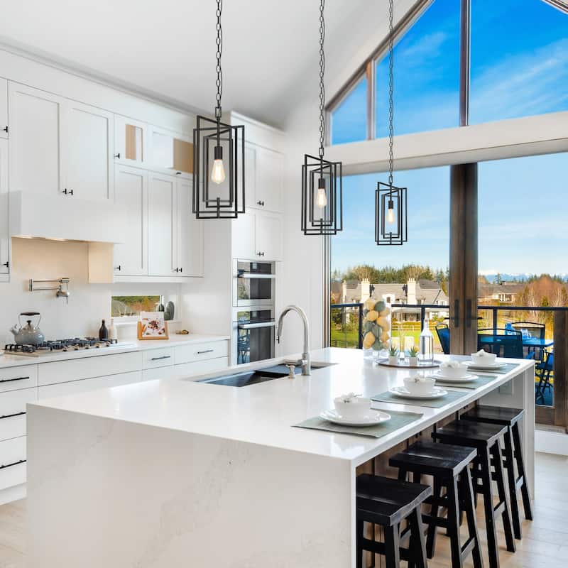 Contemporary 1-Light Black Rectangle Kitchen Island Pendant Lights - W12"xH20.4"