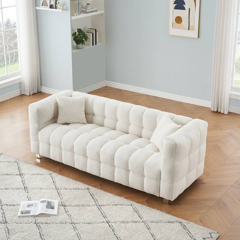 Premium 80-inch Wool Sofa with High-Density Foam Filling and Bonus Cushions