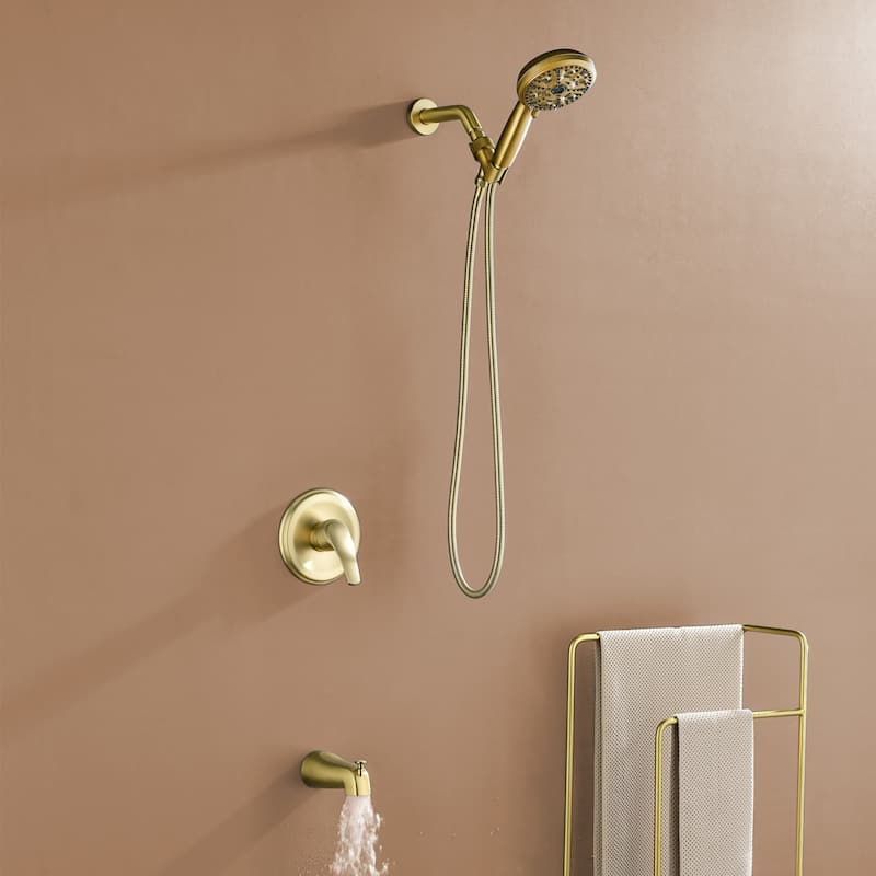 Modland Pressure Balance Shower Faucet Set 10-Setting Handheld Spray cUPC Anti-Scald Brass Valve Kit - Brushed Gold