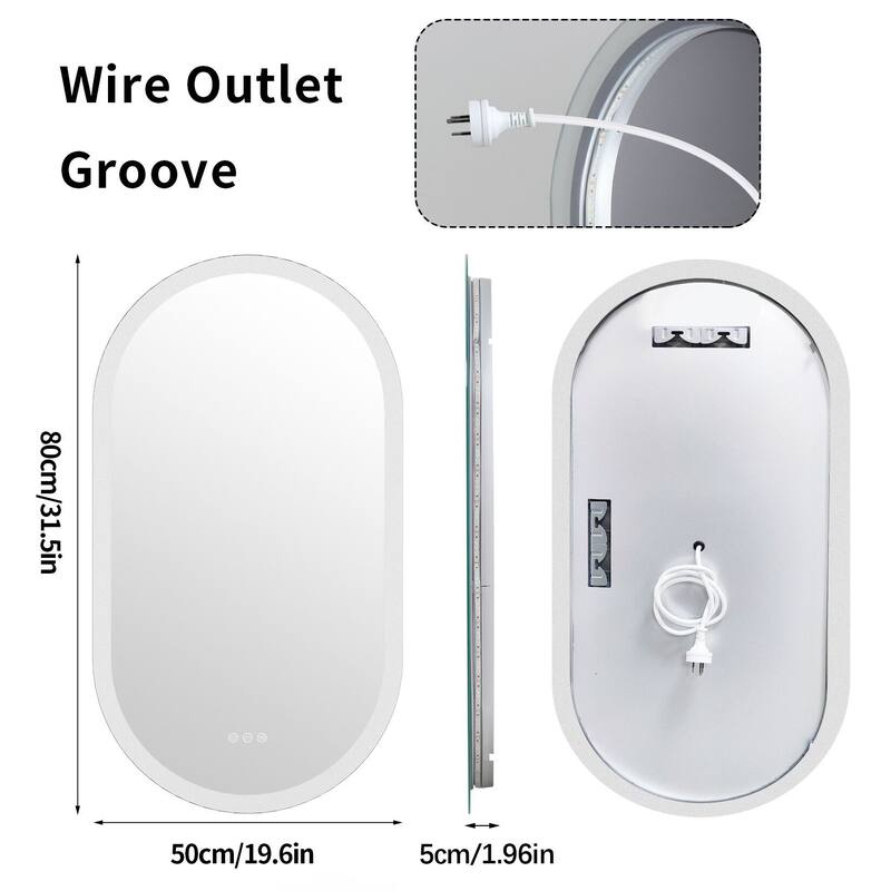 Wall Mounted Frameless Oval Track LED Bathroom Mirror Touch Sensor