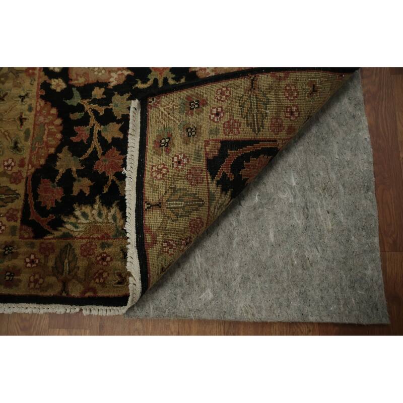 Hand Knotted Oriental 100% Wool Carpet Traditional Floral Black Agra Runner Rug - 12' 2'' X 2' 8''
